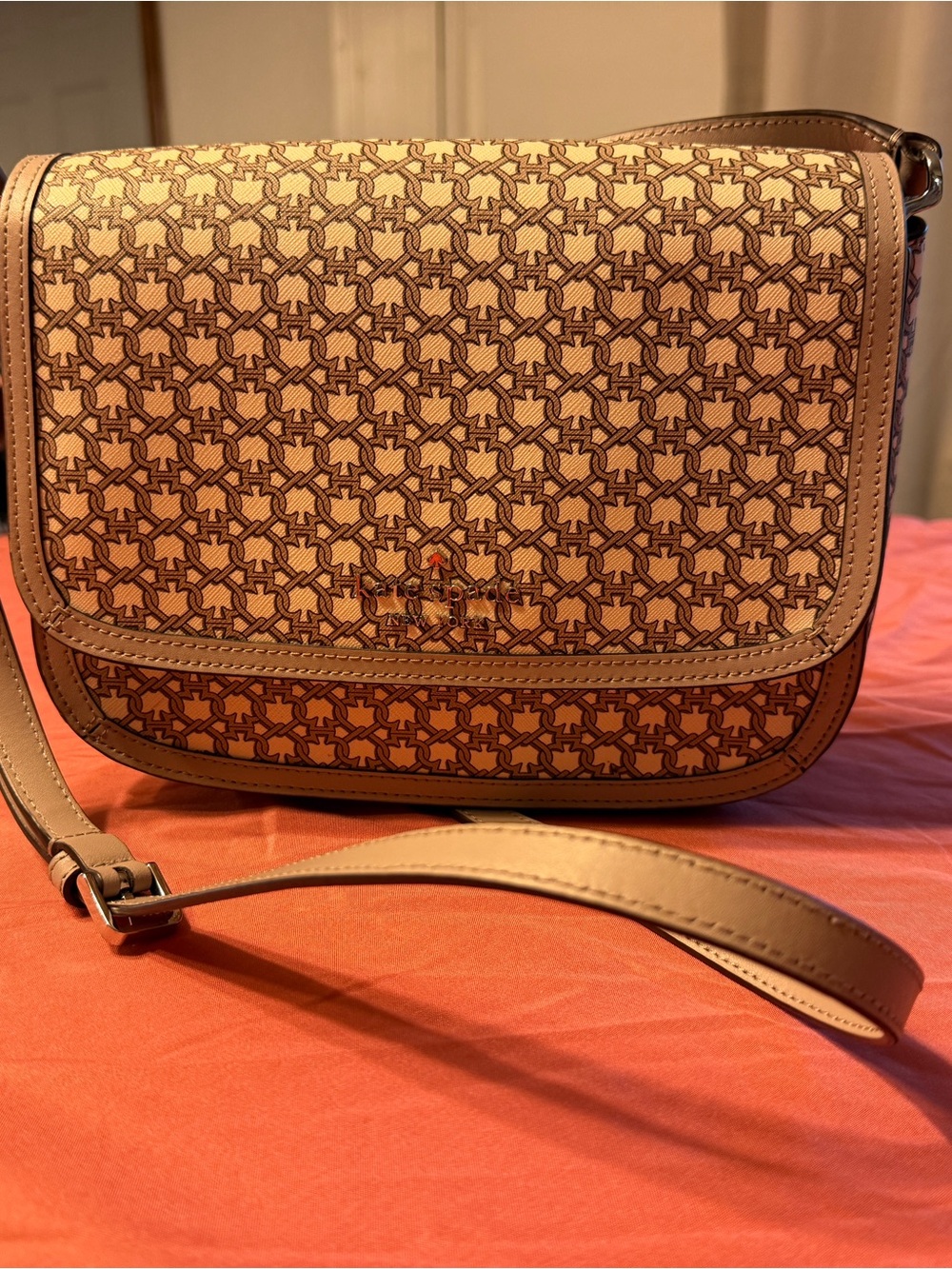 kate spade Beige and Brown Patterned Crossbody Bag